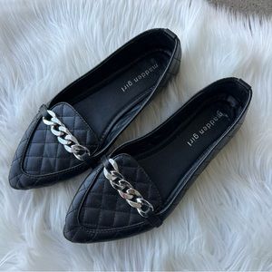 Madden Girl Black and Silver Chain Pointed Toe Loafer Flat Shoes
